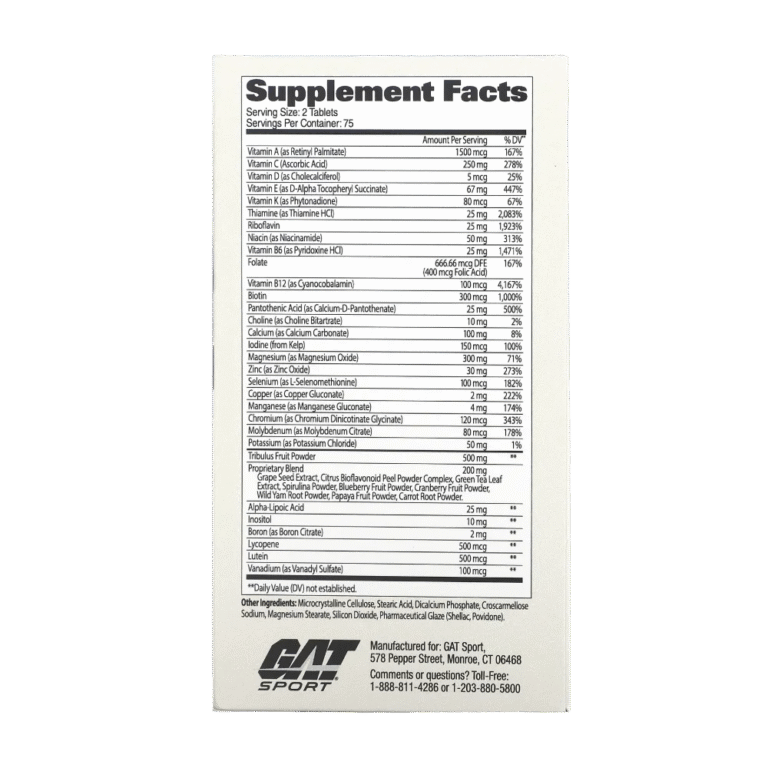 GAT Sports, Men’s multi + test, 150 Tablets, 75 Servings