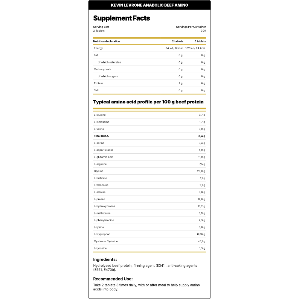 Kevin Levrone, Anabolic Beef Amino, 600 Tablets, 300 Servings