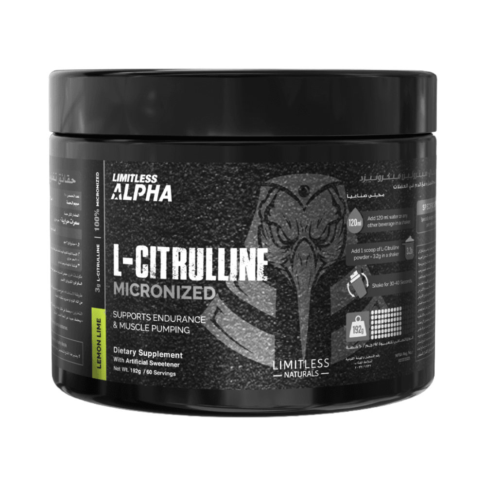 Limitless Alpha, L-Citrulline Micronized, 192g, 60 Servings Lemon Lime Limitless Alpha, L-Citrulline Micronized, 192g, 60 Servings