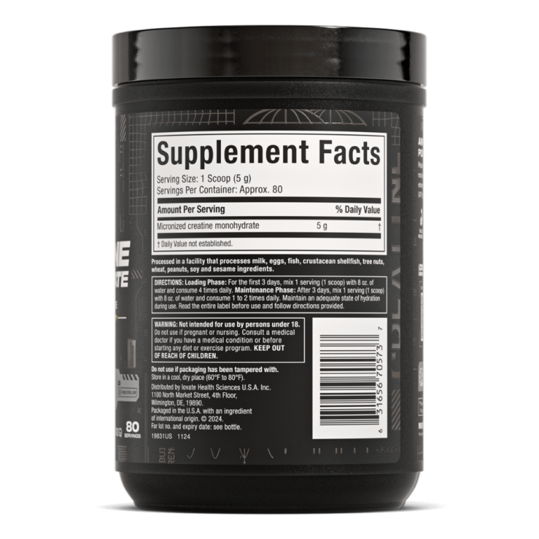 MuscleTech, Platinum 100% Creatine, Unflavored, 400G, 80 Servings — Back label / ملصق التغذية