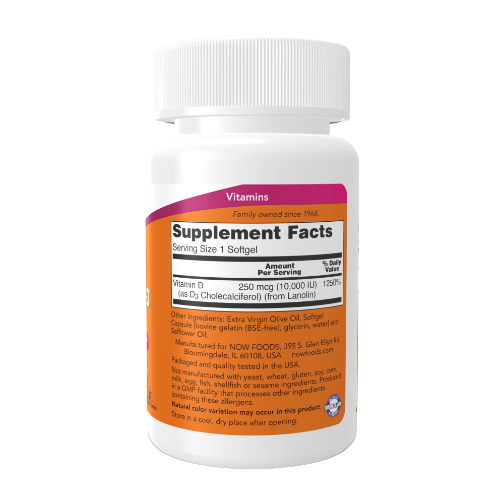 Now Foods, Vitamin D3 10,000 IU, 120 Softgel, 120 Servings