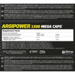 Olimp, ArgiPower 1500 Mega Caps, 120 Capsules, 120 Servings Nutrition Facts