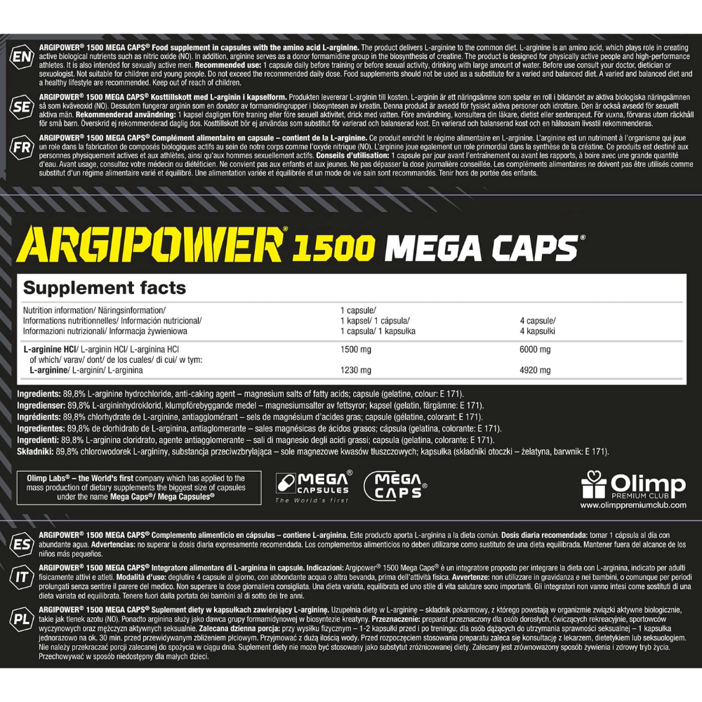 Olimp, Olimp ArgiPower 1500 Mega Caps, 120 Capsules, 120 Servi