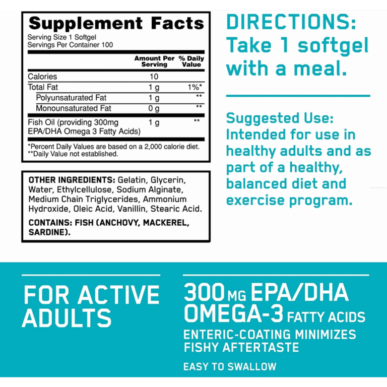 Optimum Nutrition, Enteric-Coated Fish Oil, 100 Softgel, 100 Servings