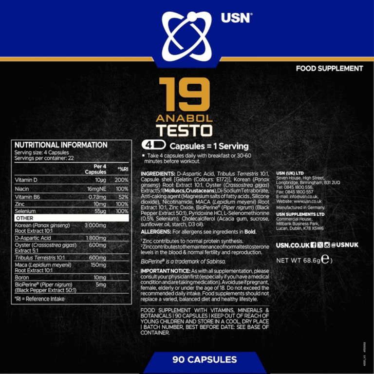 USN, 19 Anabol-Testo, 90 Capsules, 22 Servings