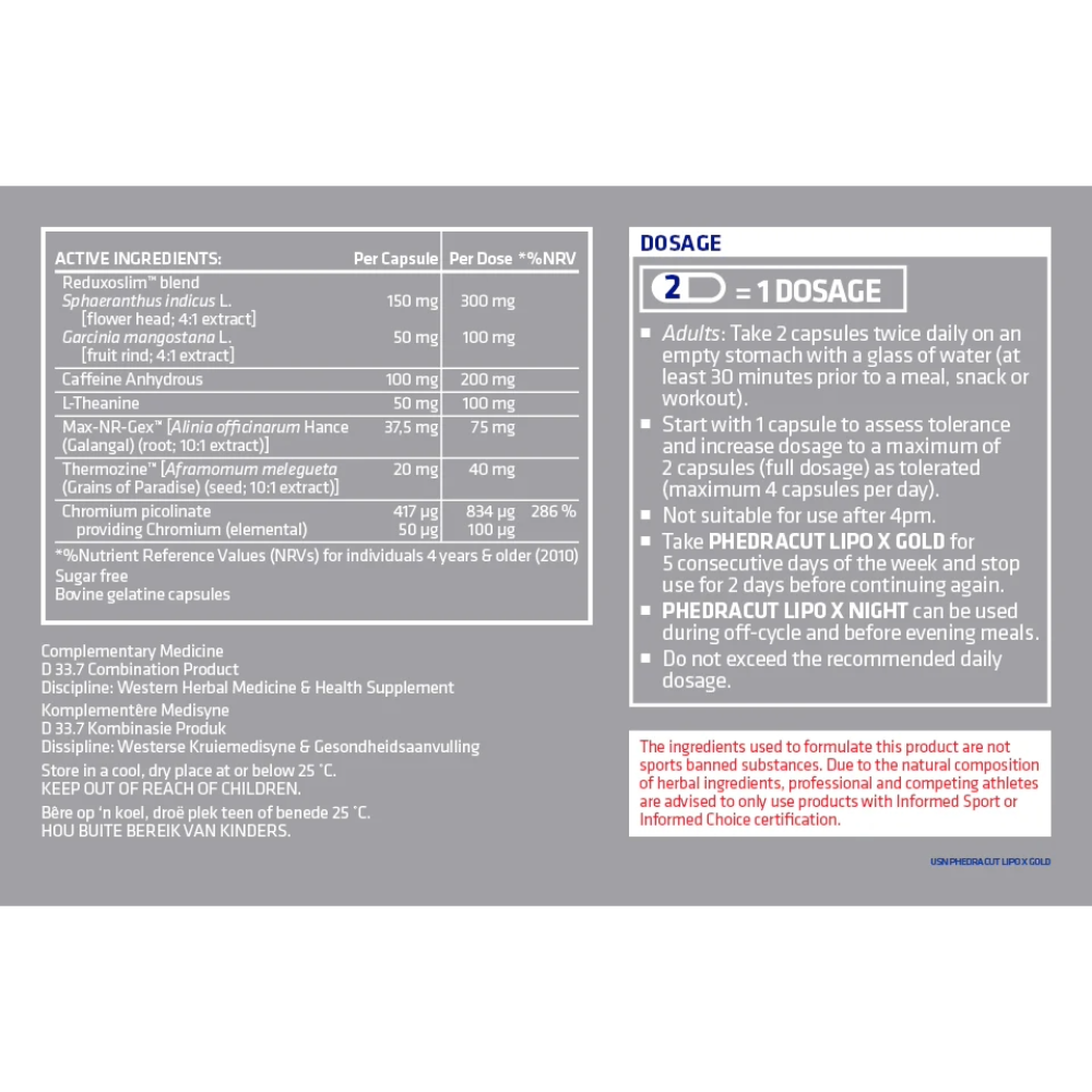 Usn, Phedra Cut Lipo X Gold, 80 Capsules, 40 Servings