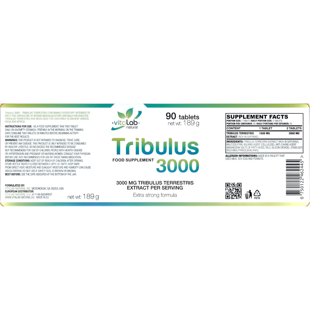Vitalab Natural, Tribulus 3000, 90 Tablets, 45 Servings