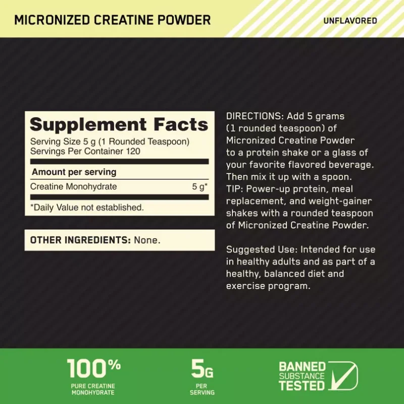 Optimum Nutrition Creatine Micronized - 600g - 120Serv - Image 4