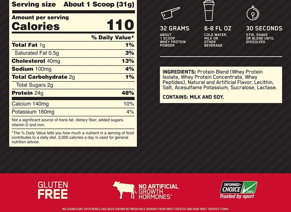 Optimum Nutrition Gold Standard 100% Whey Vanilla Ice Cream 4.54KG 146Serv - Image 2