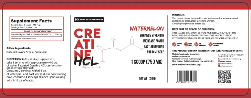 Wellness Nutrition, Creatine HCL, 30G, 30 Servings