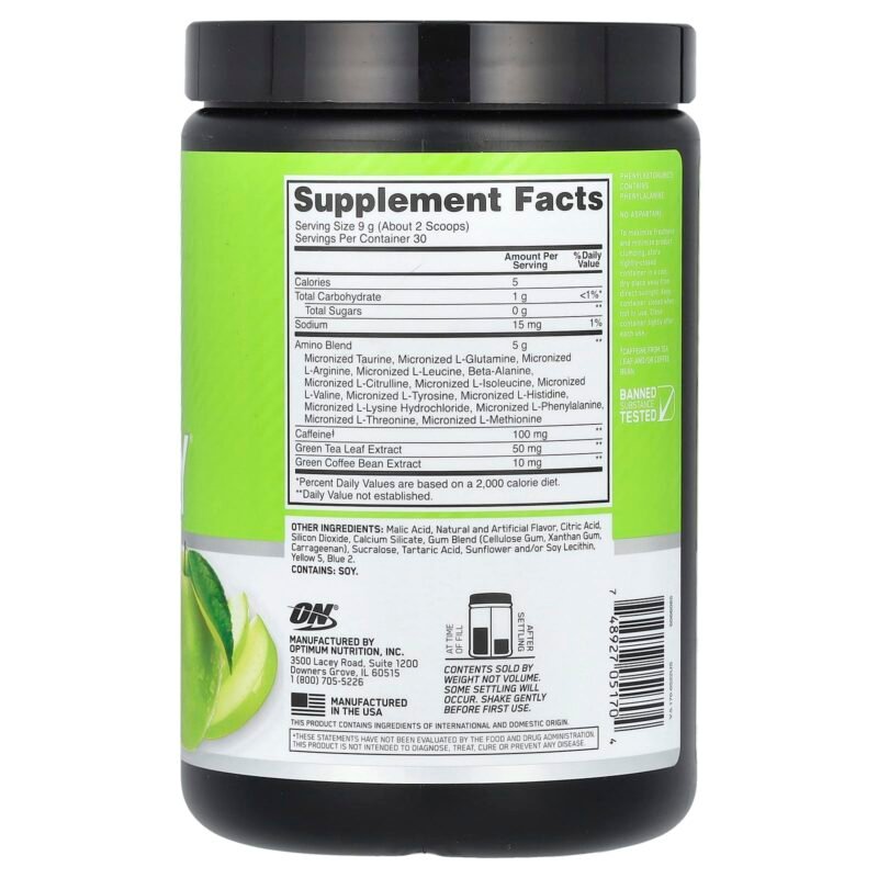 Optimum Nutrition Essential Amino Energy Green apple 270g 30Serv - Image 2