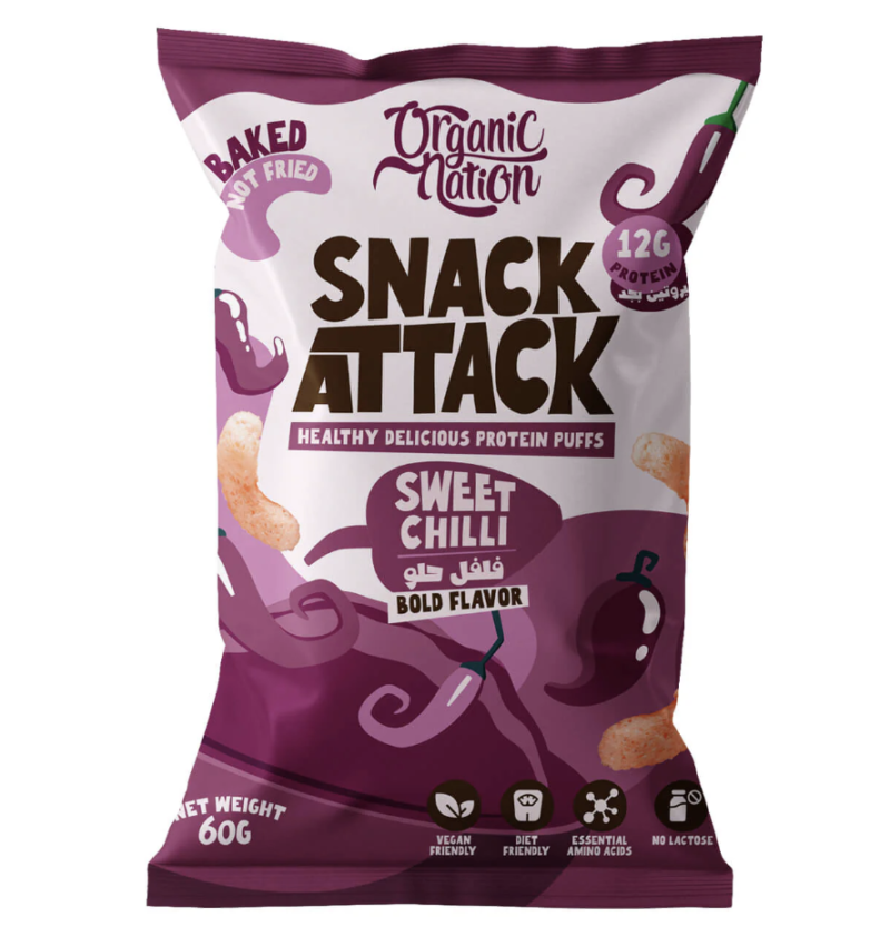 Organic Nation Snack Attack High quality protein Puffs Sweet Chilli