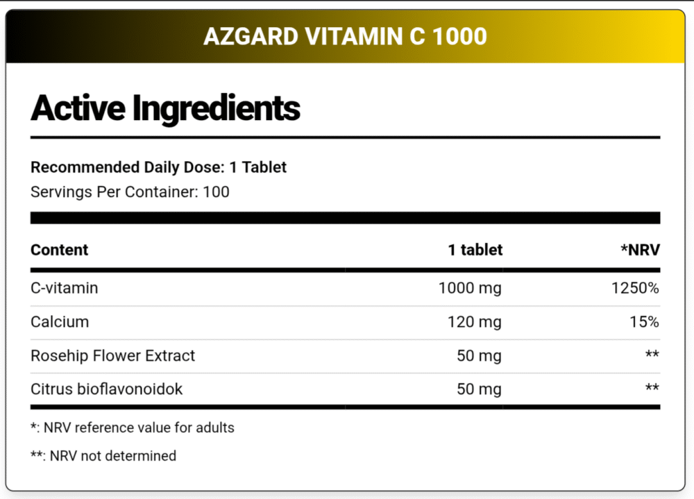 Azgard Nutrition, Vitamin C-1000, 100 Tablets, 100 Servings