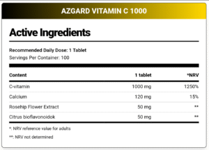 Azgard Nutrition, Vitamin C-1000, 100 Tablets, 100 Servings