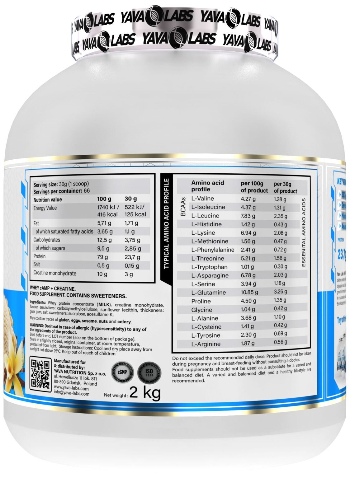 Yava Labs Whey CAMP +CREATINE 2KG 66 Servings-Strawberry Ice Cream - Image 2