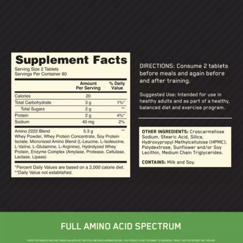 Optimum Nutrition Superior Amino 2222 160 Tablets 80 Servings - Image 2