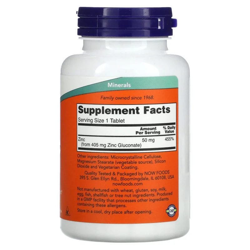 Now Foods Zinc gluconate 50mg 250Tablets - Image 2
