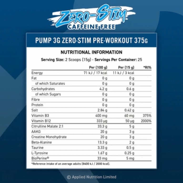 Applied Nutrition, PUMP 3G Zero Stim, 375G, 25 Servings