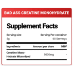 BadAss Nutrition, Creatine Monohydrate, 300g, 60 servings
