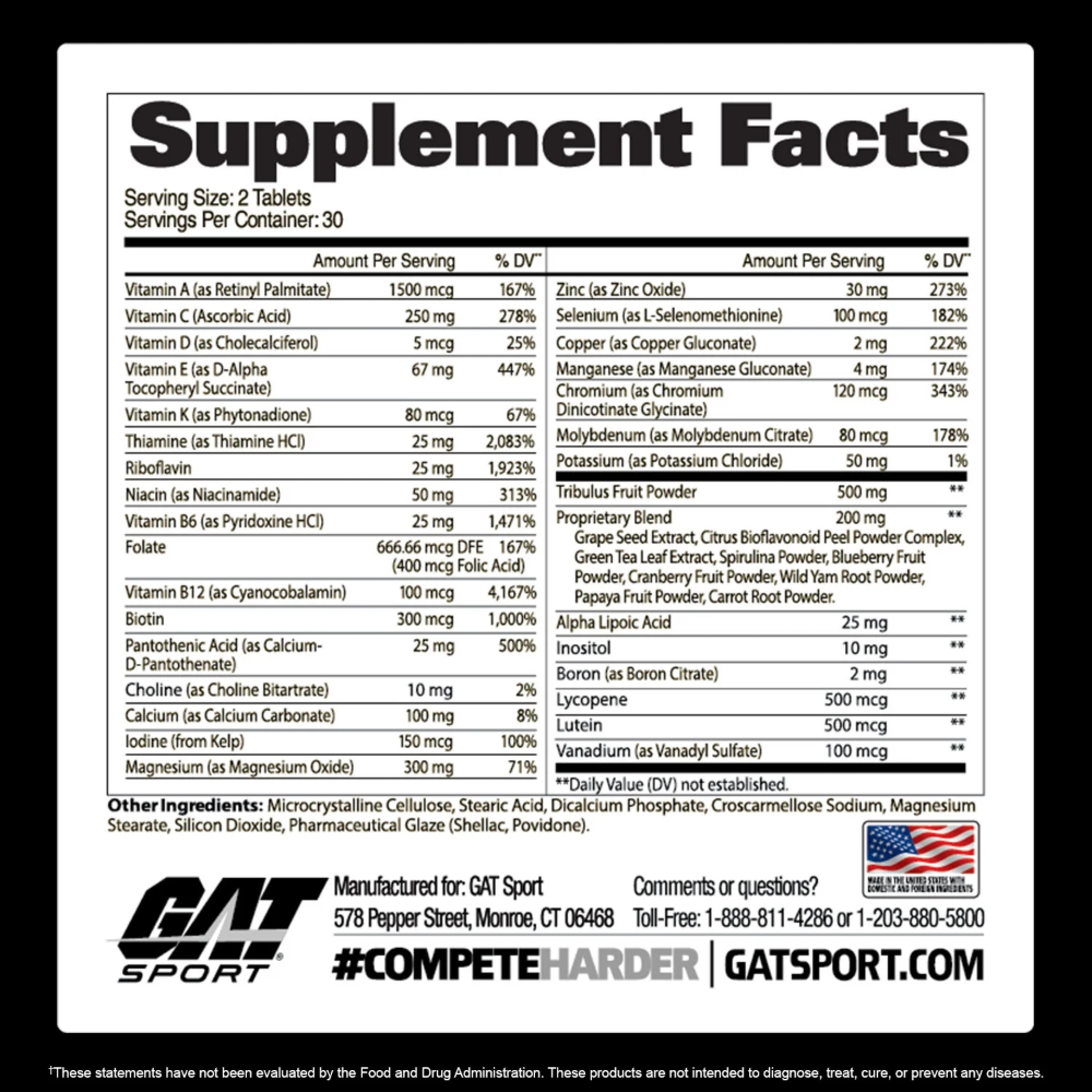GAT Sports, MENS MULTI +TEST, 60 Tablets, 30 Servings