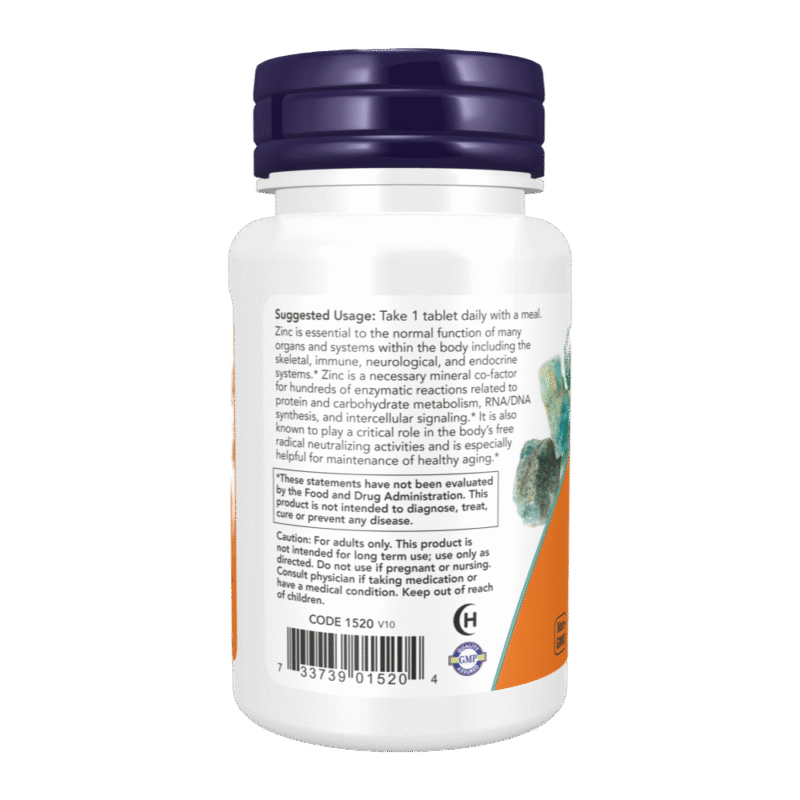 Now Foods Zinc gluconate 50mg 100 Tablets - Image 3