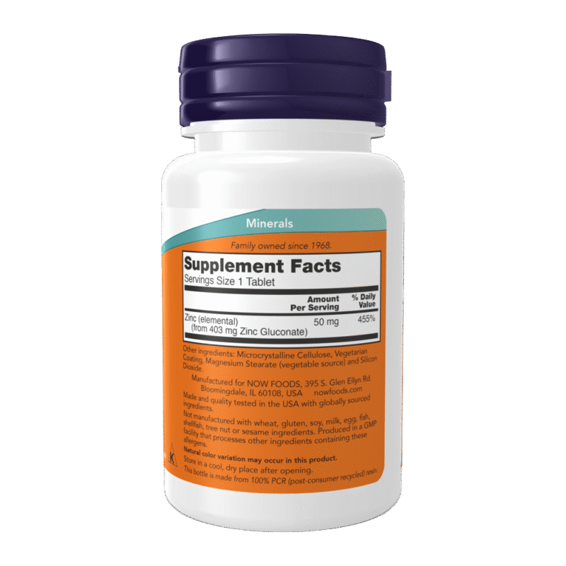 Now Foods Zinc gluconate 50mg 100 Tablets - Image 2
