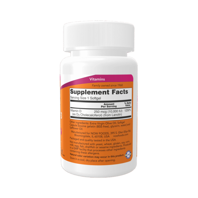 Now Foods Vitamin D3 10,000 IU 240 Softgels - Image 2
