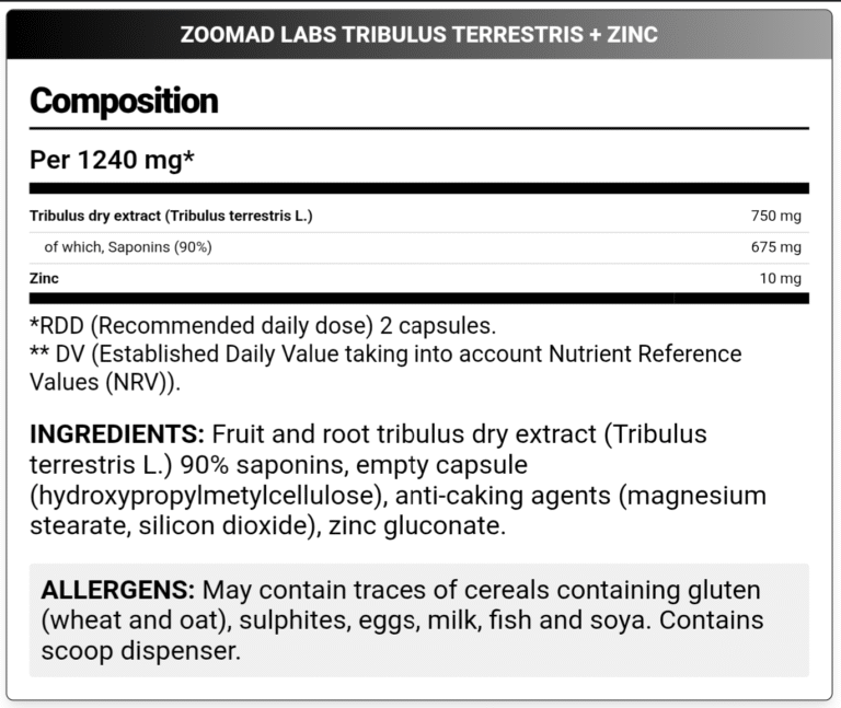 Zoomad Labs, TRIBULUS TERRESTRIS + Zinc, 60 Capsules, 30 Servings