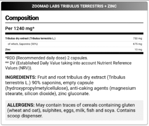 Zoomad Labs, TRIBULUS TERRESTRIS + Zinc, 60 Capsules, 30 Servings