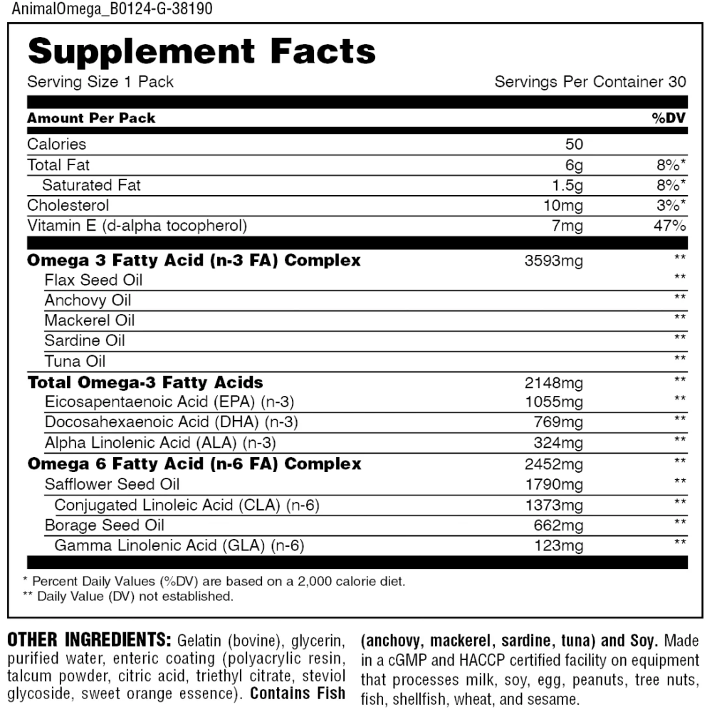 Animal, Advanced Omega-3 & EFAs Pill Packs, 30 Packs