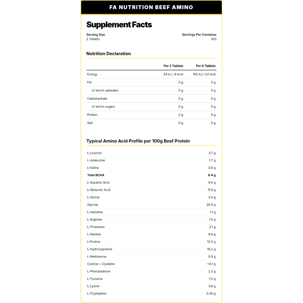 FA Nutrition, Beef Amino, 600 Tablets, 300 Servings