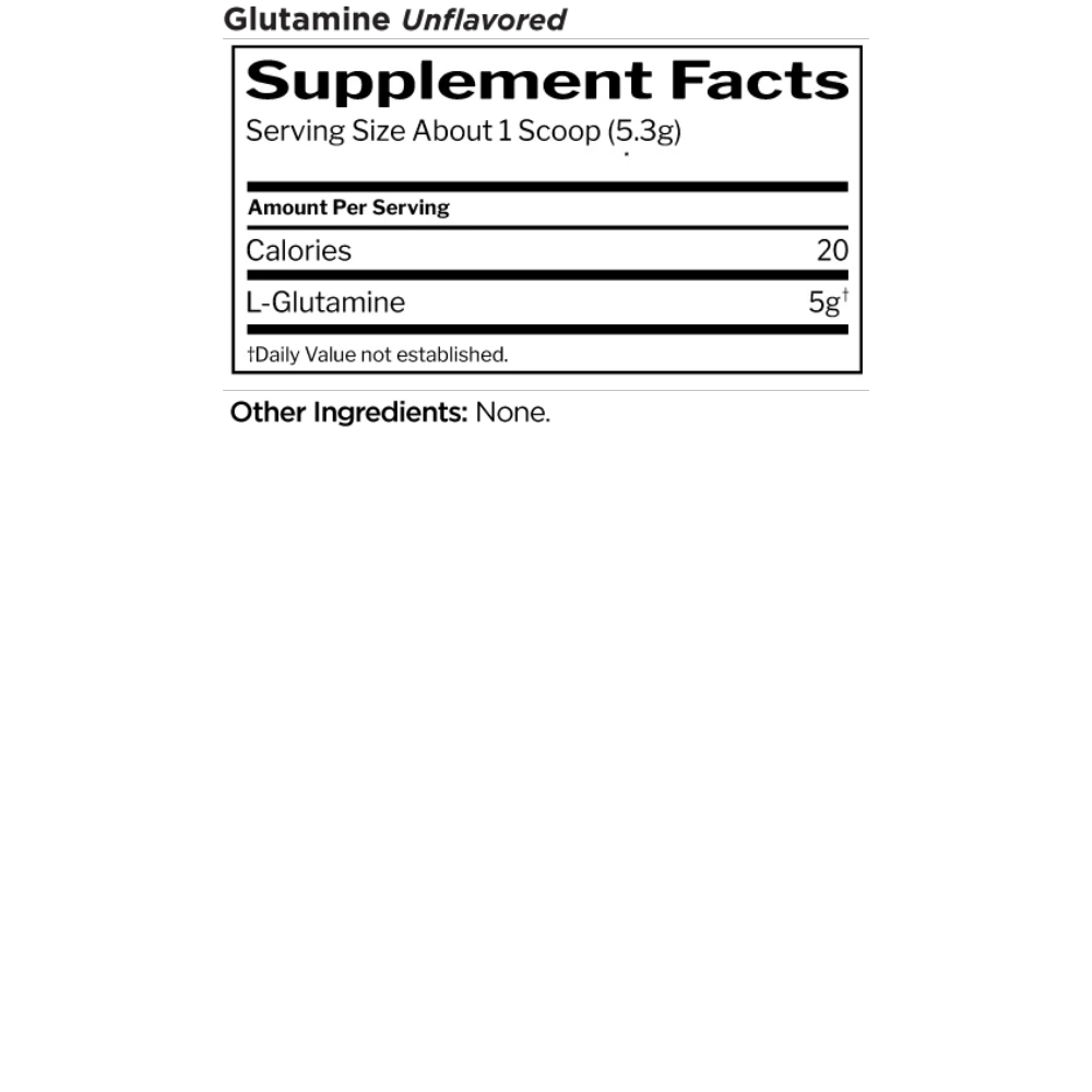 Rule One, Glutamine, 390g, 75 Servings — Nutrition Facts panel / جدول القيم الغذائية