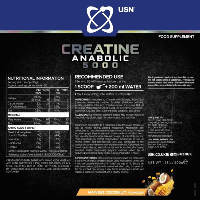 USN, Creatine Anabolic 5000, 900g, 20 Servings