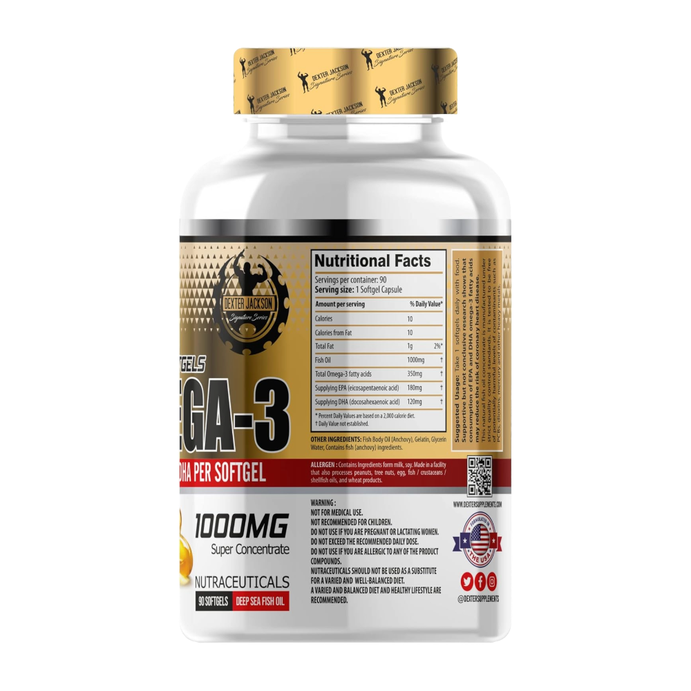 Dexter Jackson, Omega-3 Fish Oil 1OOO mg, 90 Softgels, 90 Serving
