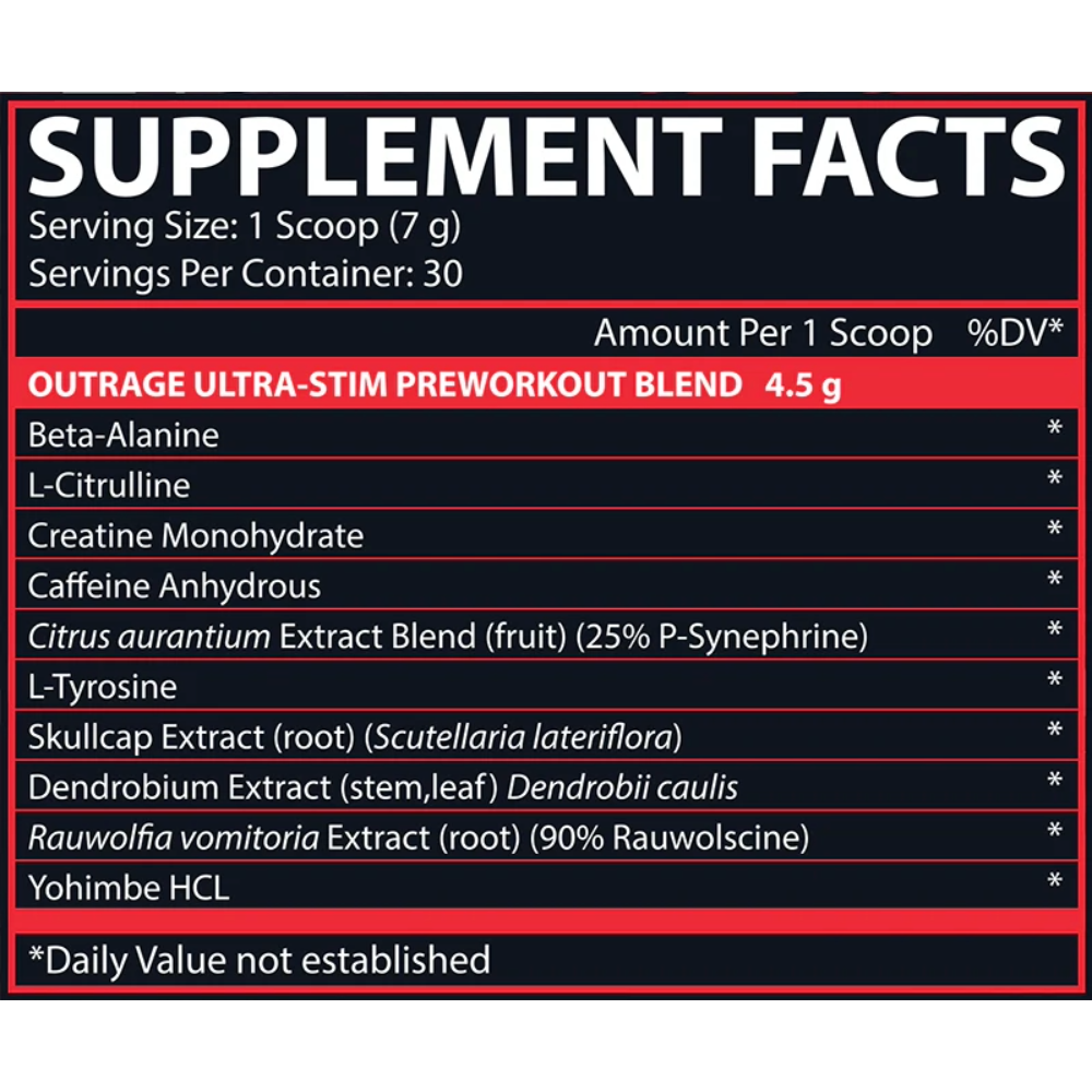 Nutrex Research, Outrage, Ultra Stim Pre-Workout, 200g, 30 Servings