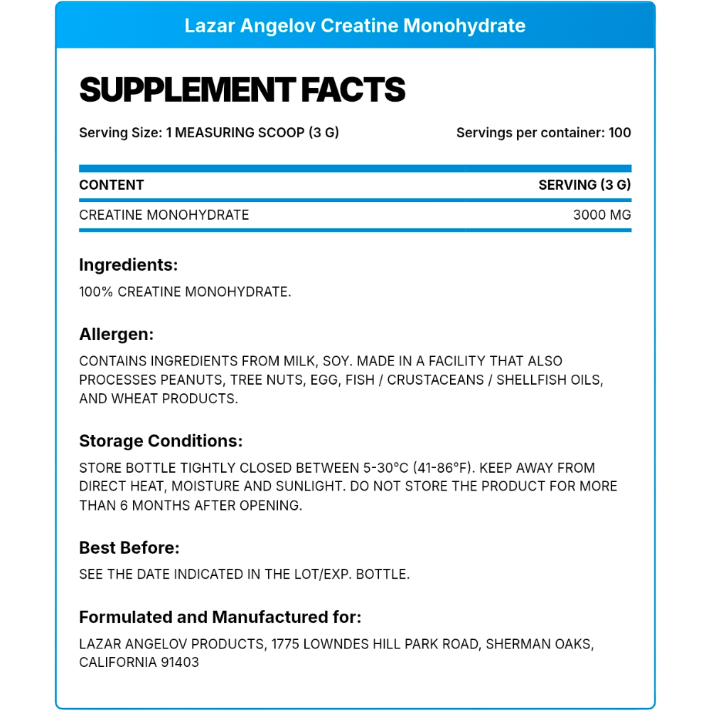 Lazar Nutrition, LA Creatine Monohydrate, 300g, 100 Servings
