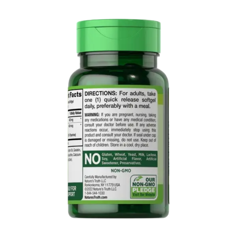 NATURE’S TRUTH, CoQ-10 400 mg Plus Black Pepper Extract, 40 Softgels, 40 Servings