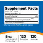 Nutricost, Yohimbine HCl (5mg), 120 Capsules, 120 Servings