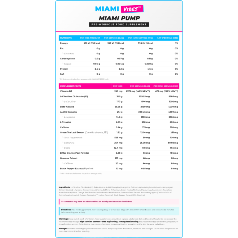 MIAMI VIBES, MIAMI PUMP, 380g, 20 Servings