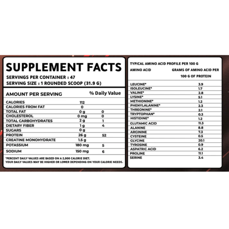 DR.Mohamed Mahmoud, Beef Protein Isolate, 1.5kg, 47 Servings Chocolate Mocha — Nutrition Facts panel / جدول القيم الغذائية