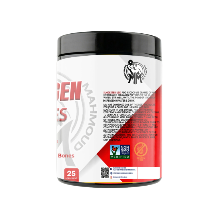 DR.Mohamed Mahmoud, COLLAGEN PEPTIDES, 375g, 25 Servings Fruit Punch — Back label view / الوجه الخلفي