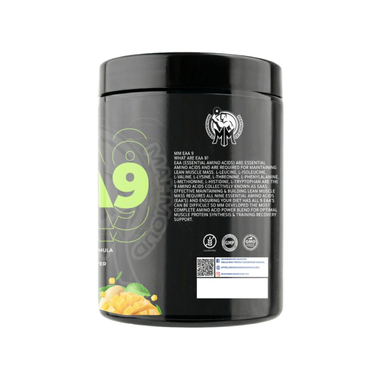 DR.Mohamed Mahmoud, EAA 9, 330g, 30 Servings Mango — Back label / ملصق التغذية