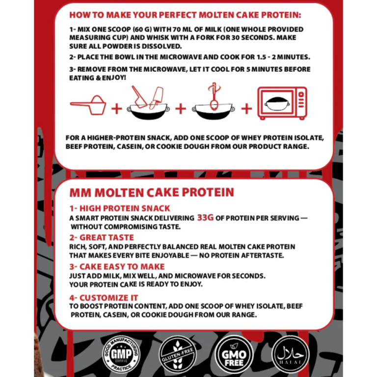 Molten Cake Protein Instructions - طريقة تحضير بروتين مولتن كيك دكتور محمد محمود - يُضاف حليب ويُسخّن