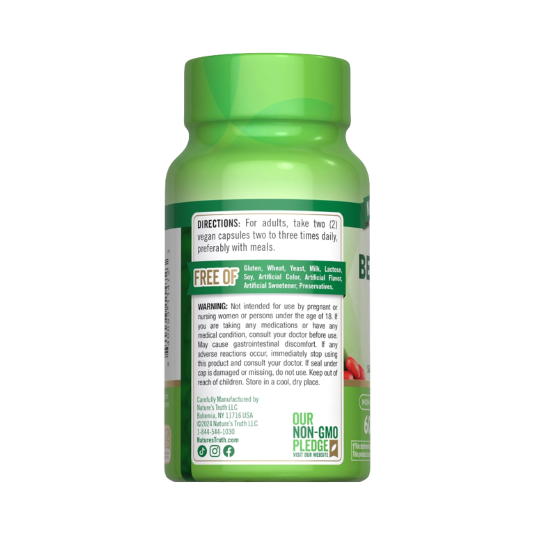 NATURE’S TRUTH, Berberine HCl 500mg, 60 Capsules, 30 Servings — Back panel / الوجه الخلفي بالمكونات