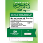 NATURE’S TRUTH, Longjack Tongkat Ali, 120 Capsules, 60 Servings — Nutrition Facts panel / جدول القيم الغذائية