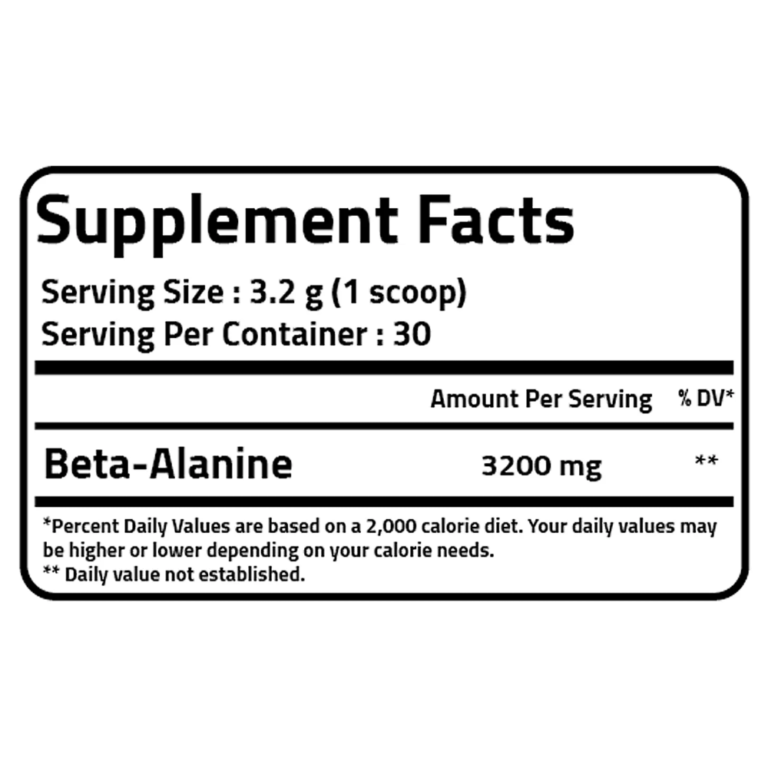 PureGanic, Beta alanine, 96g, 30 Servings — Nutrition Facts panel / جدول القيم الغذائية
