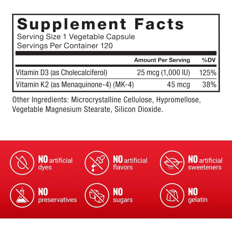 Force Factor, Vitamin D3 & K2, 120 Capsules, 120 Servings — Nutrition Facts panel / جدول القيم الغذائية