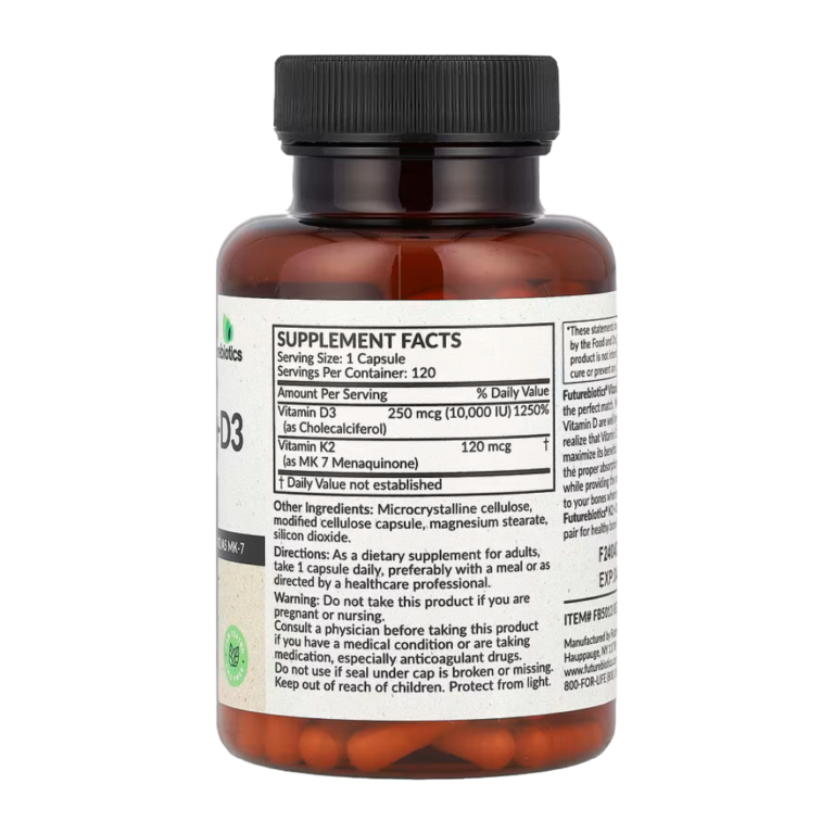 Futurebiotics, Vitamin K2 + D3, Extra Strength, 120 Capsules, 120 Servings — Back panel / الوجه الخلفي بالمكونات